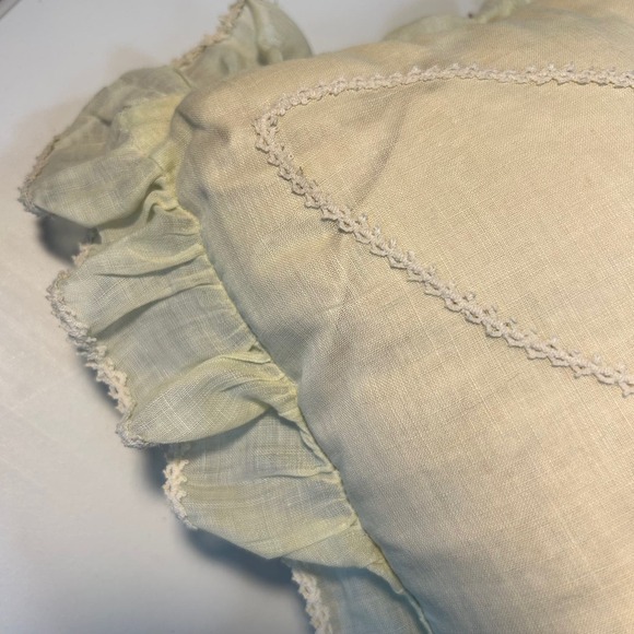 Vintage Handmade Embroidery Ruffle Embellished Pillow 14x14" - Picture 3 of 5